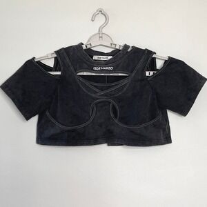 13DE MARZO Hollow Cross Out Short Top Small Washed Black‎ Eclectic Avant-Garde